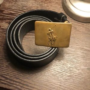 RL Black Leather Belt with Gold Pony Buckle